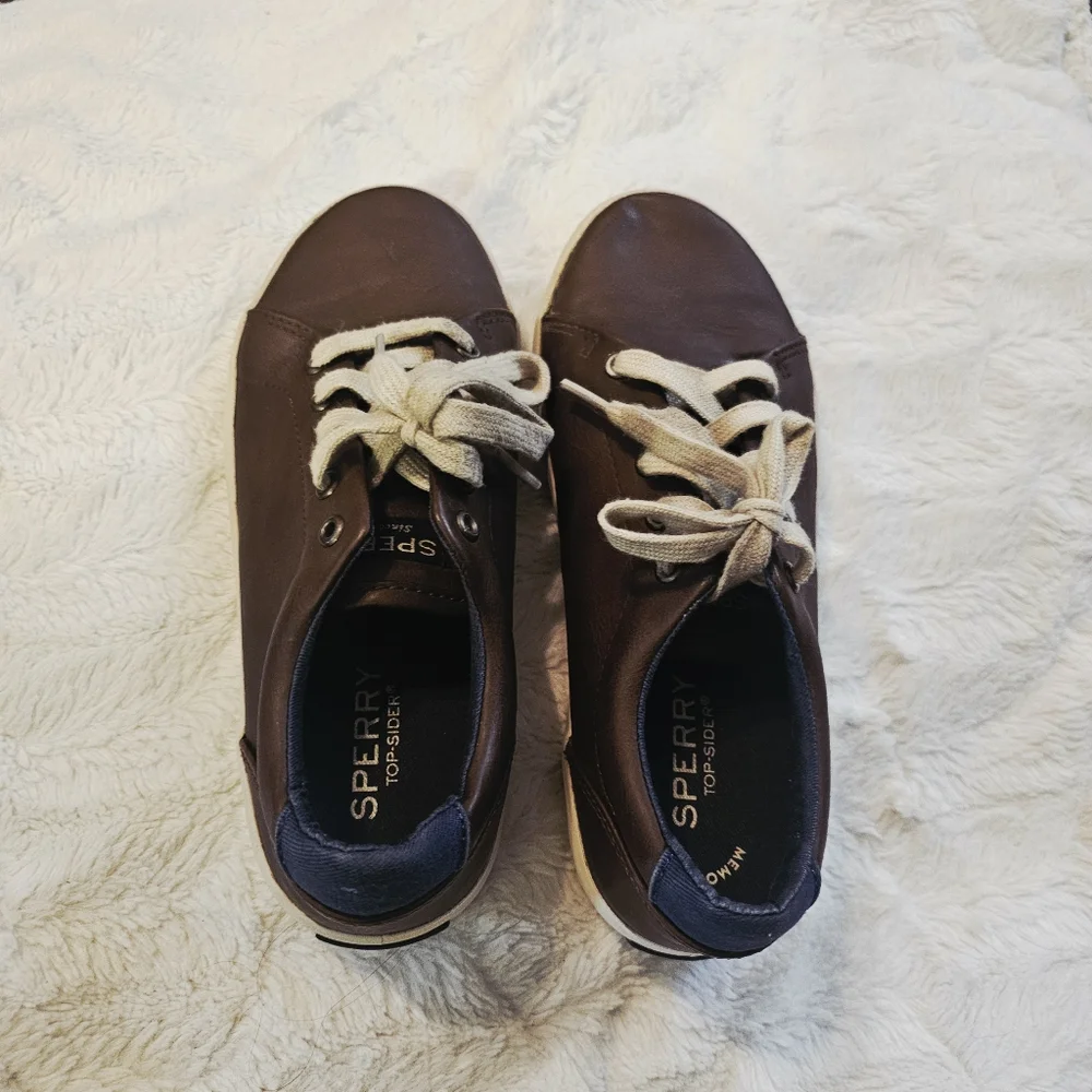 Boys Sperry Top Sider Brown Lace Up Tuck LTT Sneaker Shoes Size 2M